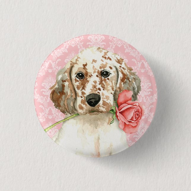 Valentine Rose English Setter 1 Inch Round Button (Front)