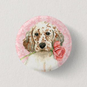 Valentine Rose English Setter 1 Inch Round Button