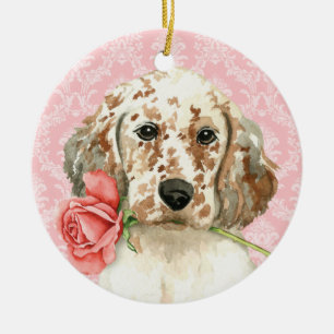 Valentine Rose English Setter Ceramic Ornament
