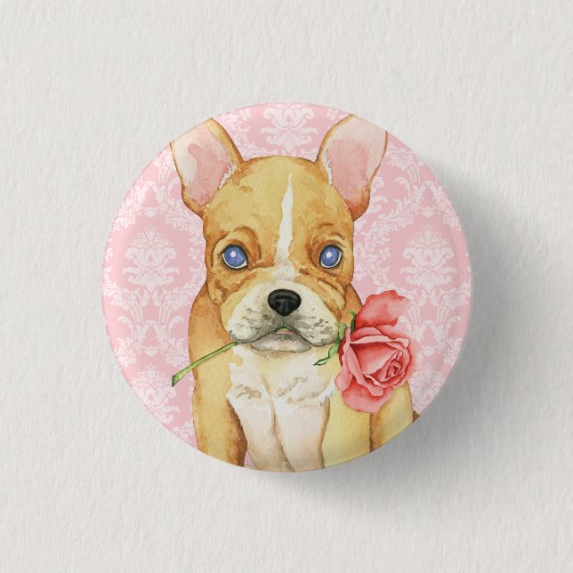 Valentine Rose Frenchie 1 Inch Round Button (Front)
