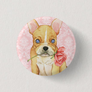 Valentine Rose Frenchie 1 Inch Round Button