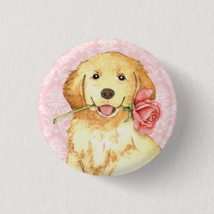 Valentine Rose Golden Retriever 1 Inch Round Button