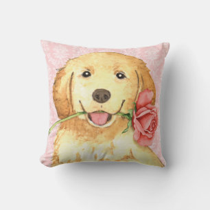 Valentine Rose Golden Retriever Throw Pillow