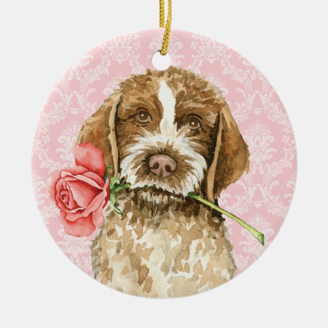 Valentine Rose Griffon Ceramic Ornament (Front)