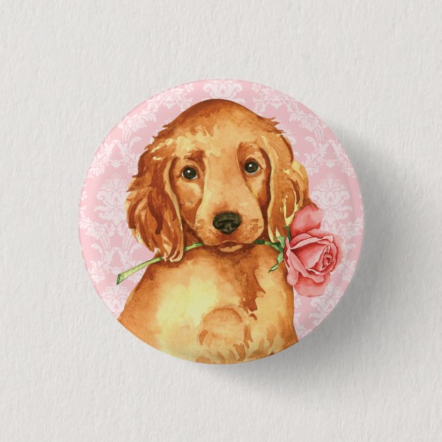 Valentine Rose Irish Setter 1 Inch Round Button (Front)
