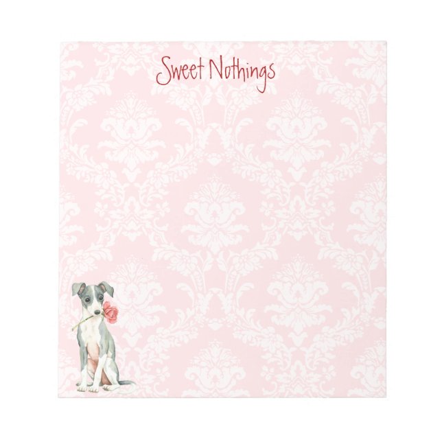 Valentine Rose Italian Greyhound Notepad (Front)