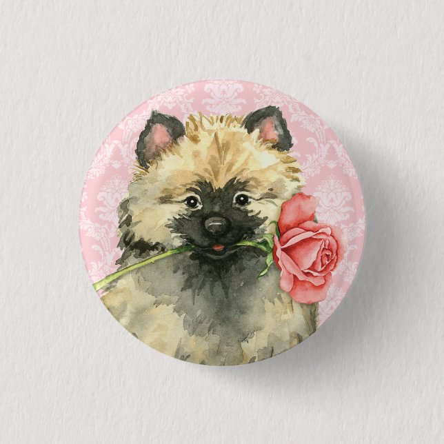 Valentine Rose Keeshond 1 Inch Round Button (Front)