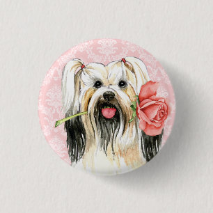 Valentine Rose Lhasa Apso 1 Inch Round Button