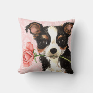 Valentine Rose Long Coat Chihuahua Throw Pillow