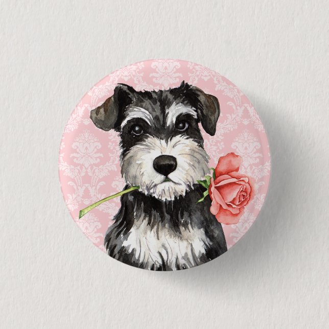 Valentine Rose Mini Schnauzer 1 Inch Round Button (Front)