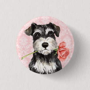 Valentine Rose Mini Schnauzer 1 Inch Round Button