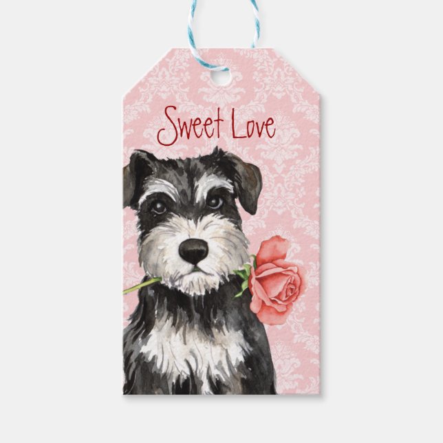 Valentine Rose Mini Schnauzer Gift Tags (Front)
