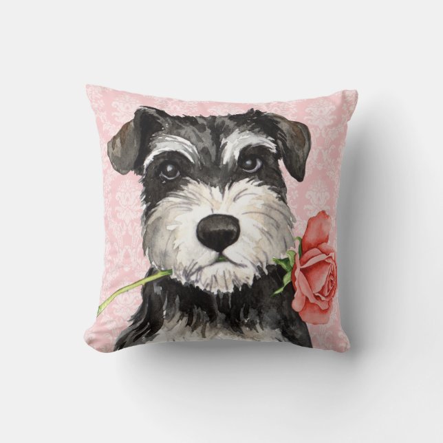 Valentine Rose Mini Schnauzer Throw Pillow (Front)