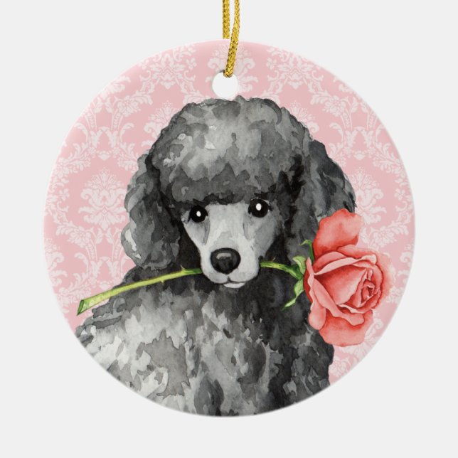 Valentine Rose Miniature Poodle Ceramic Ornament (Front)