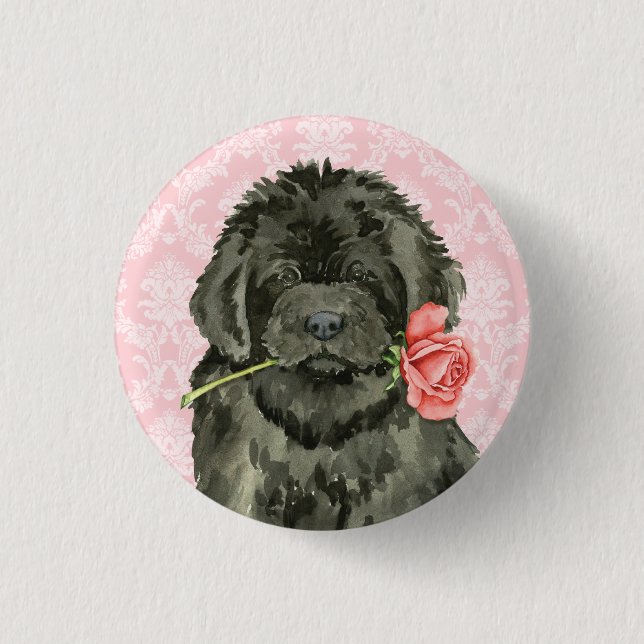 Valentine Rose Newfoundland 1 Inch Round Button (Front)