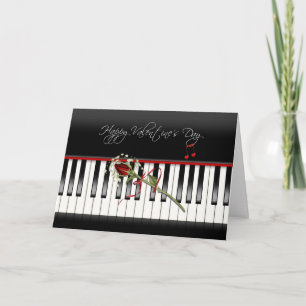 Valentine Rose on Piano Holiday Card