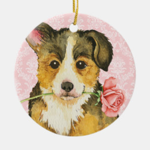 Valentine Rose Pembroke Welsh Corgi Ceramic Ornament