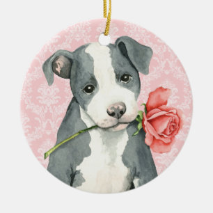 Valentine Rose Pit Bull Ceramic Ornament