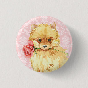Valentine Rose Pomeranian 1 Inch Round Button