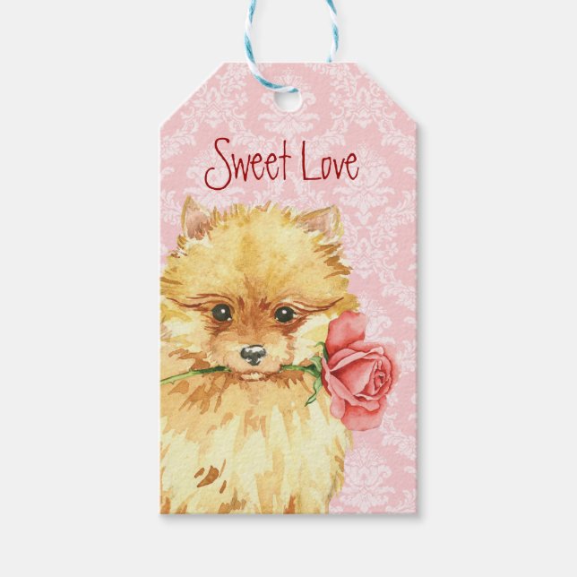 Valentine Rose Pomeranian Gift Tags (Front)