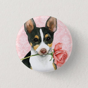 Valentine Rose Rat Terrier 1 Inch Round Button