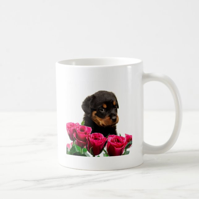 Valentine Rose Rottweiler Puppy Coffee Mug (Right)