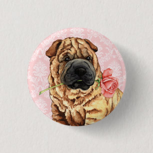 Valentine Rose Shar-Pei 1 Inch Round Button