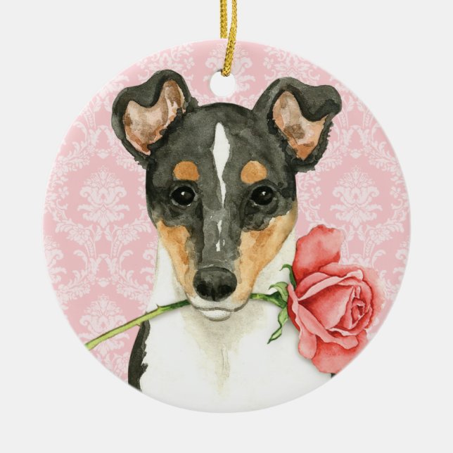 Valentine Rose Smooth Collie Ceramic Ornament (Front)