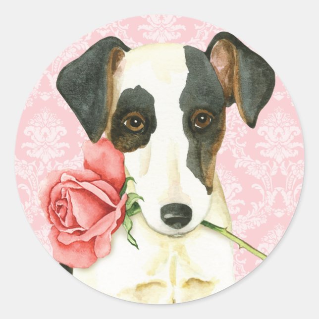 Valentine Rose Smooth Fox Terrier Classic Round Sticker (Front)