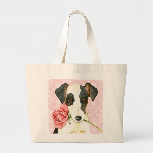 Valentine Rose Smooth Fox Terrier Large Tote Bag (Front)