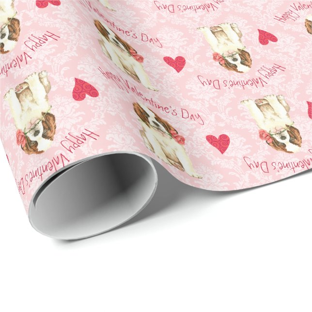 Valentine Rose St. Bernard Wrapping Paper (Roll Corner)