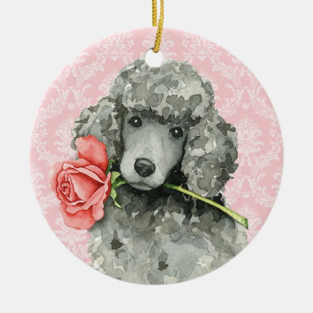 Valentine Rose Standard Poodle Ceramic Ornament (Front)
