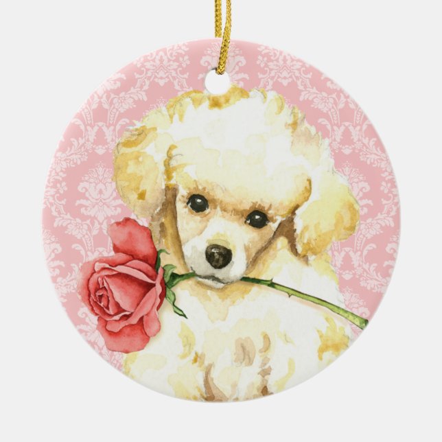 Valentine Rose Toy Poodle Ceramic Ornament (Front)