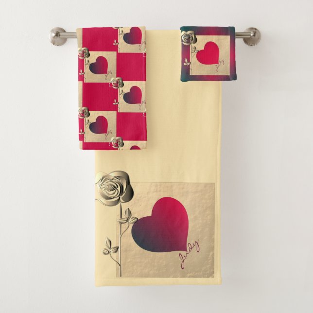 Valentine Roses w/Name Bath Towel Set (Insitu)