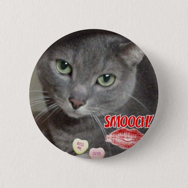 Valentine Russian Blue Cat 2 Inch Round Button (Front)