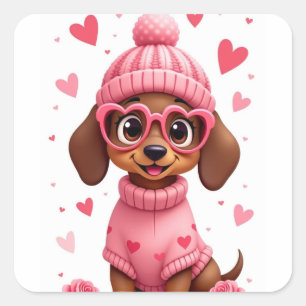 Valentine´s birthday´s dog  love life square sticker