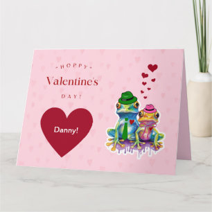 Valentine’s Colourful Frog Couple with Hearts Card