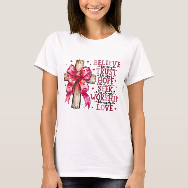 Valentine’s Cross with Ribbon Inspirational  T-Shirt (Front)