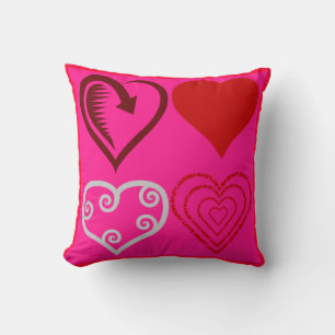 Valentine"s Day 4 Hearts Designer Toss Pillow Gift