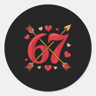 Valentine’s Day 67 Meme Filled With Hearts Funny S Classic Round Sticker