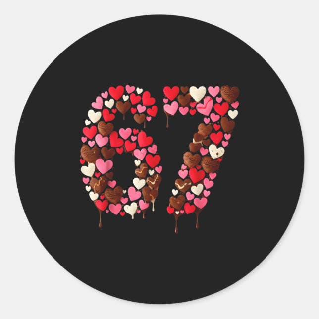 Valentine’s Day 67 Meme Filled With Hearts Funny S Classic Round Sticker (Front)