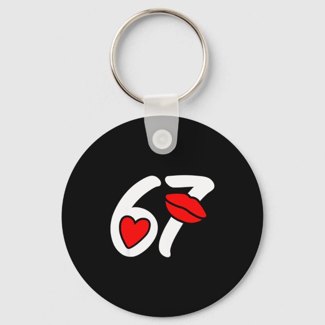 Valentine’s Day 67 Meme Lips And Heart Funny Six S Keychain (Front)