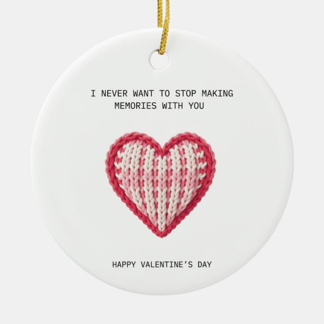 Valentine’s Day Card – Knit Heart Design Ceramic Ornament (Front)