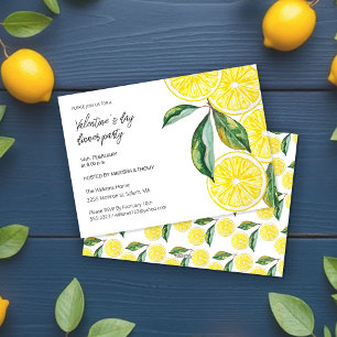 Valentine`s Day Dinner Lemon Party Watercolor Holiday Card