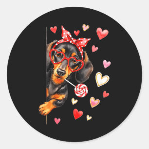 Valentine’s Day Dog Cute Dachshund Dogs For Dog Mo Classic Round Sticker