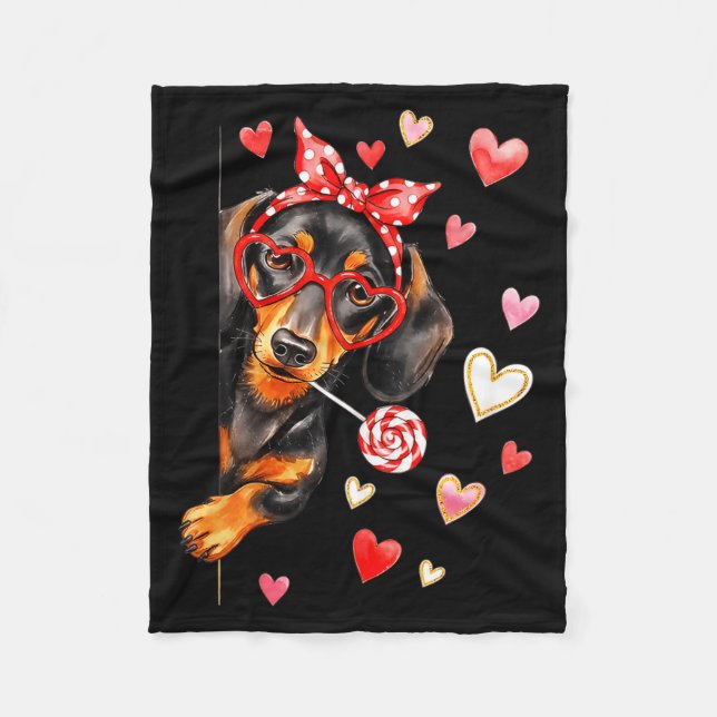 Valentine’s Day Dog Cute Dachshund Dogs For Dog Mo Fleece Blanket (Front)
