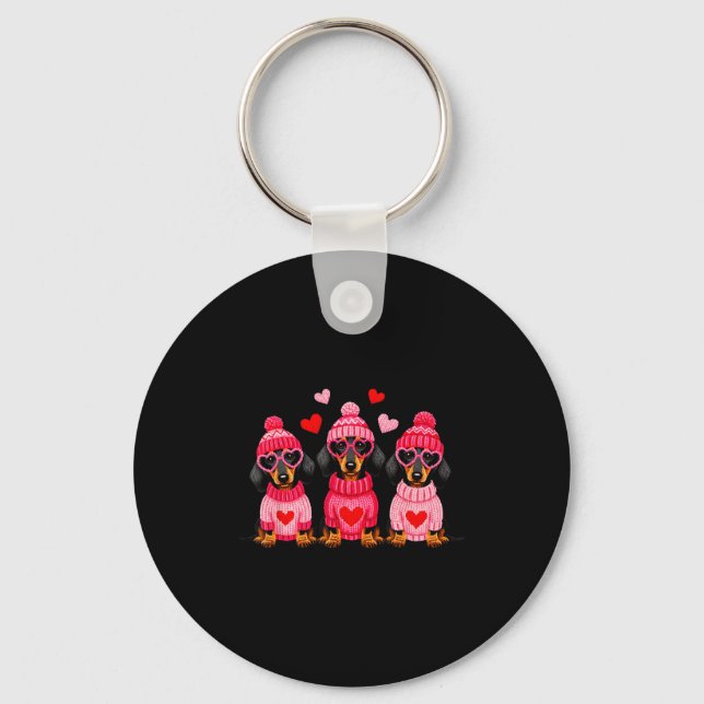 Valentine’s Day Dog Cute Dachshund Dogs For Dog Mo Keychain (Front)