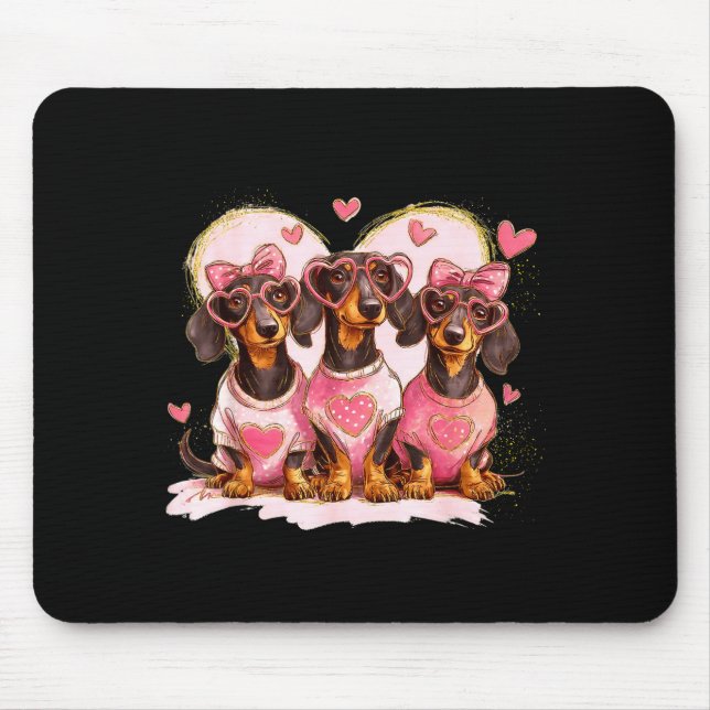 Valentine’s Day Dog Cute Dachshund Dogs For Dog Mo Mouse Pad (Front)