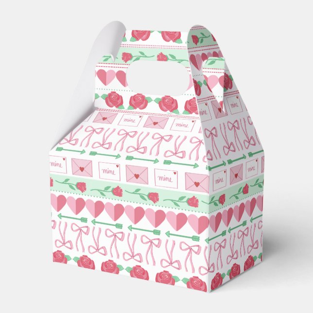 Valentine’s Day Fair Isle Inspired Pink and Green Favor Box (Front Side)