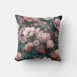 Valentine’s Day Floral Romantic Pink Green Throw Pillow